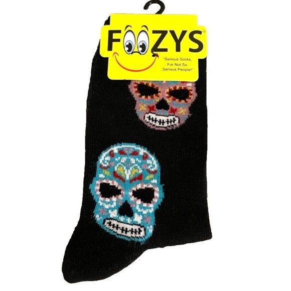 Foozys Womens Crew Socks: Day of the Dead Skulls; Black; Women's Size 9-11 - Picture 1 of 3